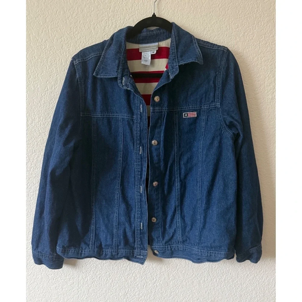Coldwater Creek Womens Denim Jacket Americana Flag Lining Blue Medium‎ A02833